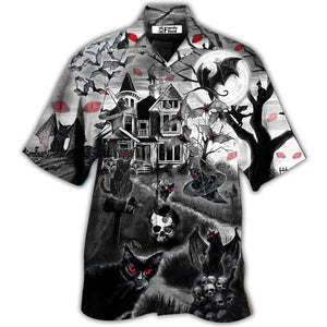 Halloween Black Cat Flying Horror Night Halloween - Hawaiian Shirt