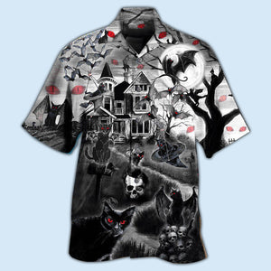 Halloween Black Cat Flying Horror Night Halloween - Hawaiian Shirt