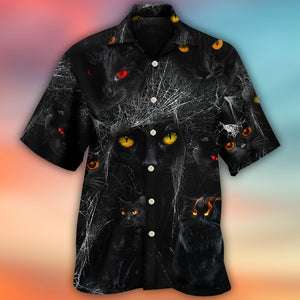 Halloween Black Cat In The Dark - Hawaiian Shirt