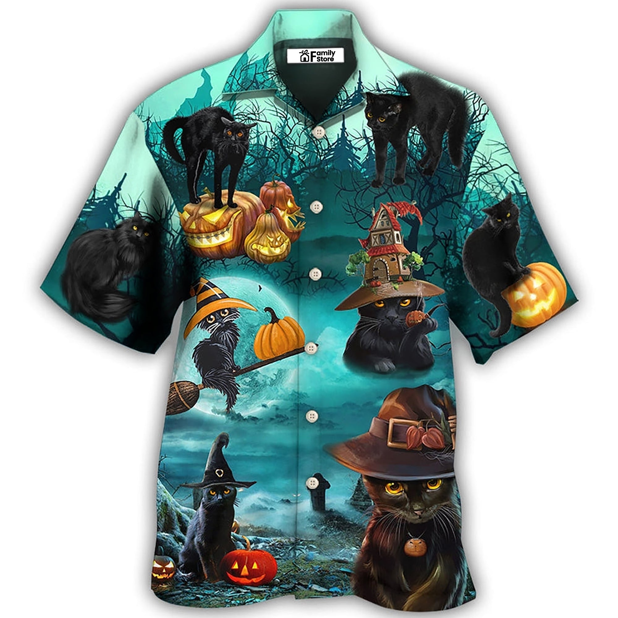 Halloween Black Cat Pumpkin Scary Style - Hawaiian Shirt