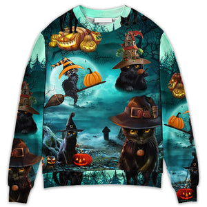 Halloween Black Cat Pumpkin Scary Style - Sweater