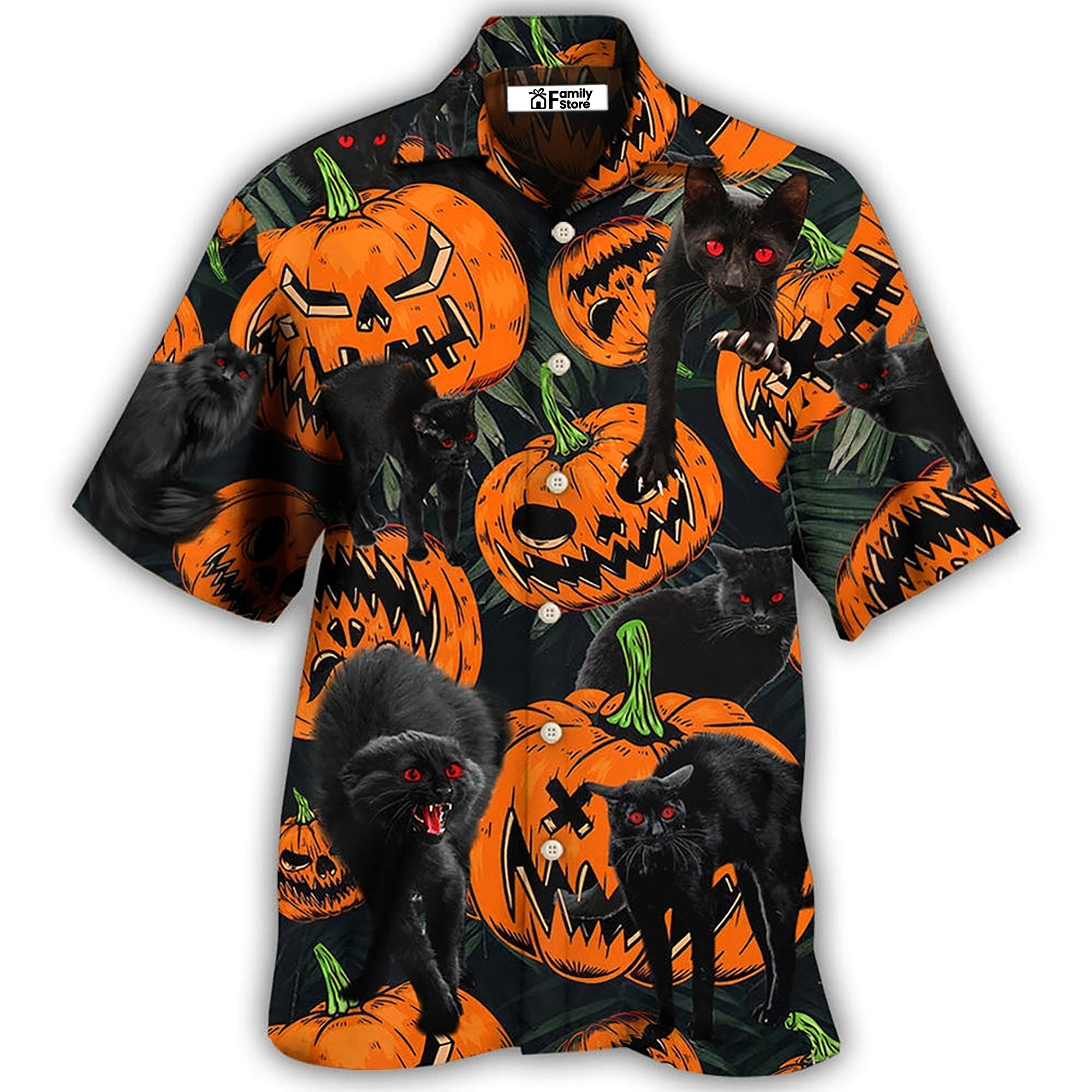 Halloween Black Cat Pumpkin Scary Tropical - Hawaiian Shirt