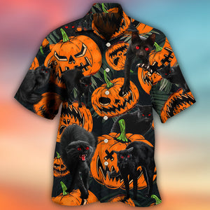 Halloween Black Cat Pumpkin Scary Tropical - Hawaiian Shirt