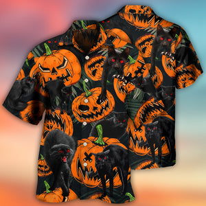 Halloween Black Cat Pumpkin Scary Tropical - Hawaiian Shirt