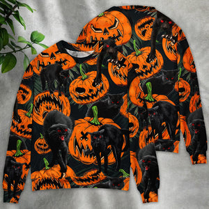 Halloween Black Cat Pumpkin Scary Tropical - Sweater