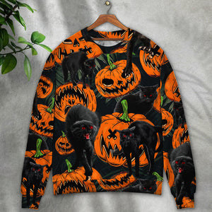 Halloween Black Cat Pumpkin Scary Tropical - Sweater