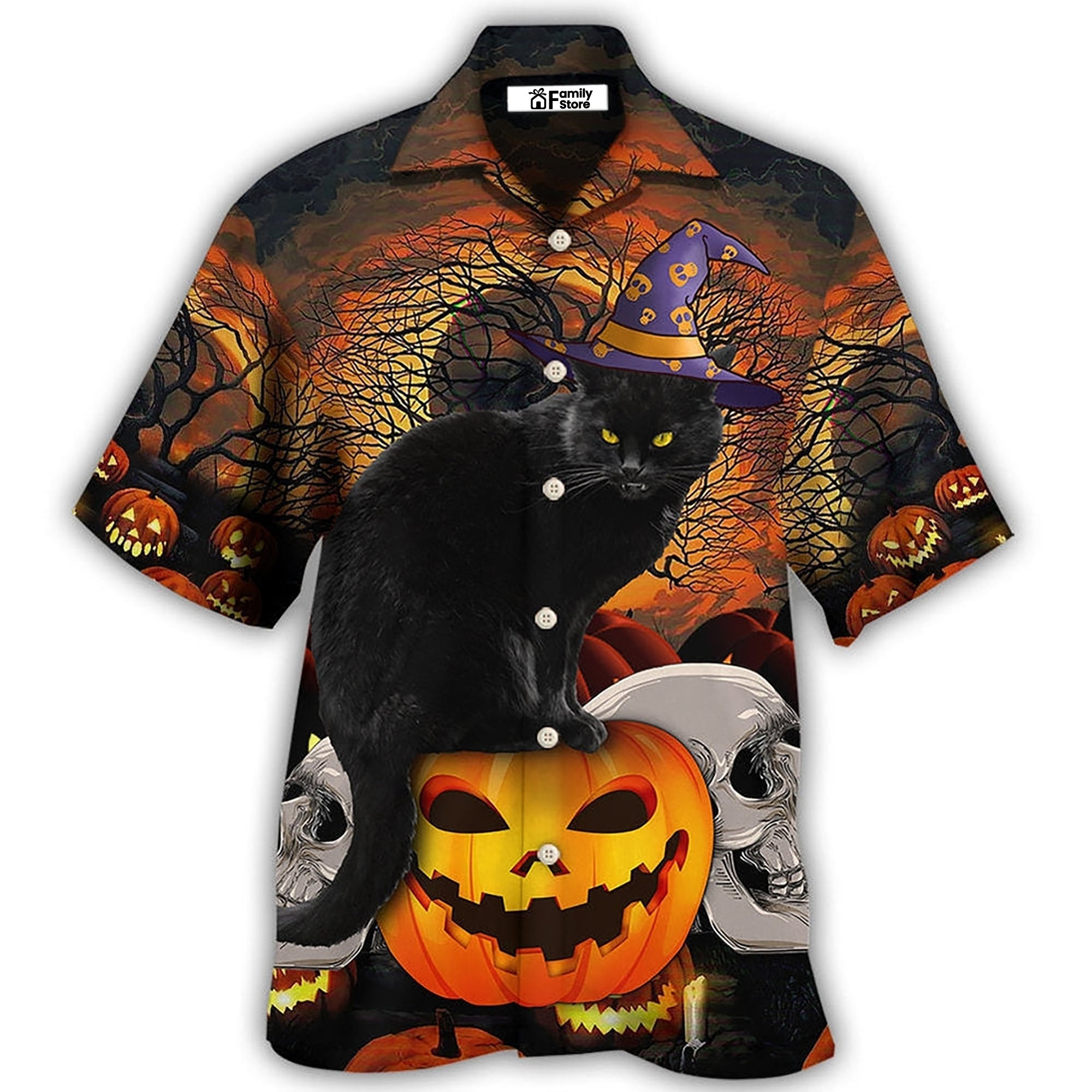 Halloween Black Cat Scary Pumpkin - Hawaiian Shirt