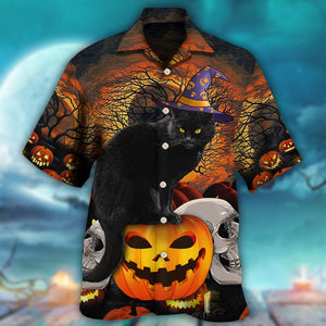 Halloween Black Cat Scary Pumpkin - Hawaiian Shirt