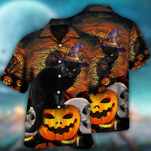 Halloween Black Cat Scary Pumpkin - Hawaiian Shirt