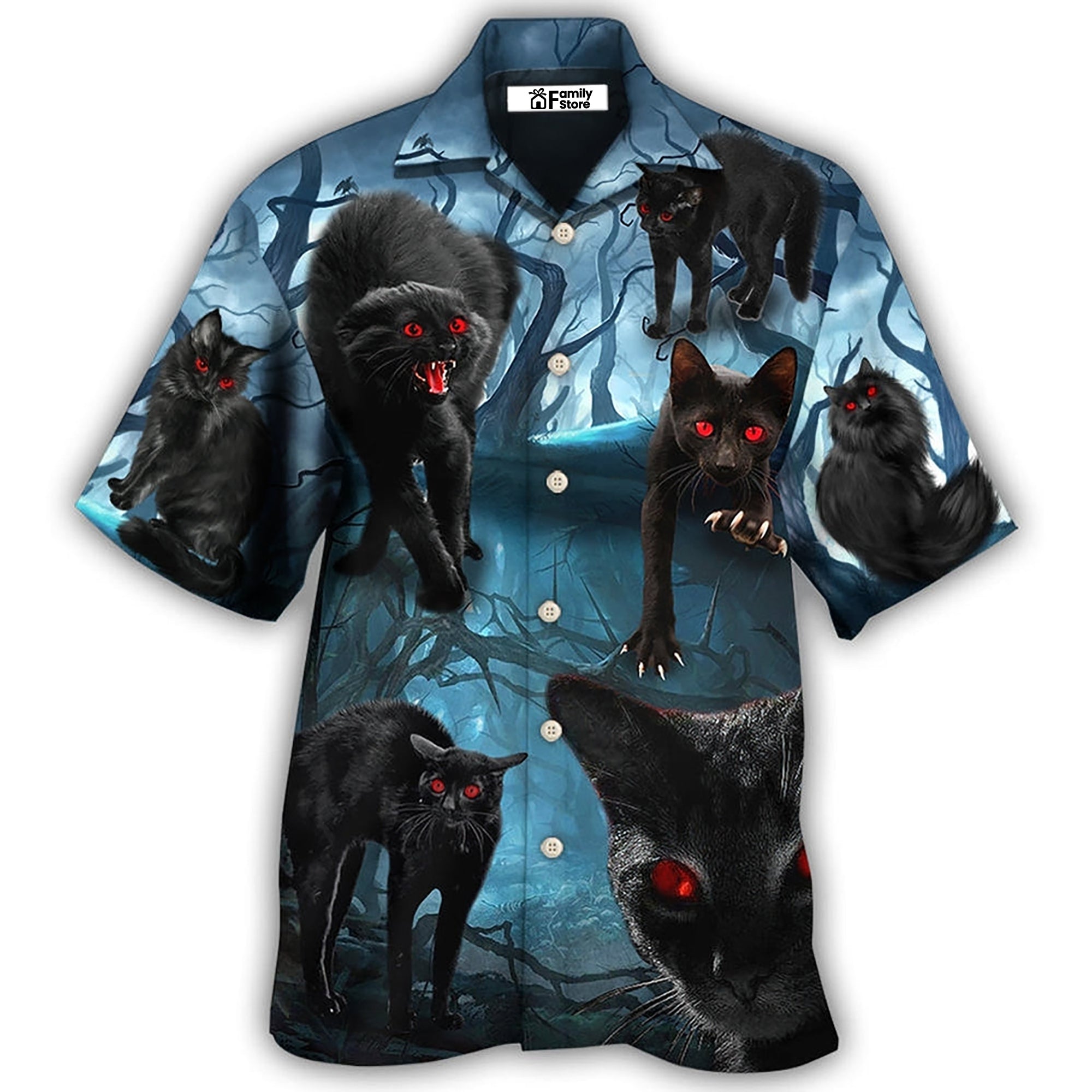 Halloween Black Cat Scary Style - Hawaiian Shirt