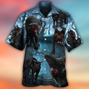 Halloween Black Cat Scary Style - Hawaiian Shirt