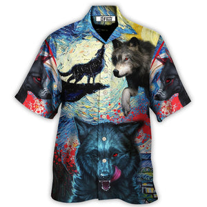 Halloween Black Wolf Crazy Starry Night Blood Art Style - Hawaiian Shirt