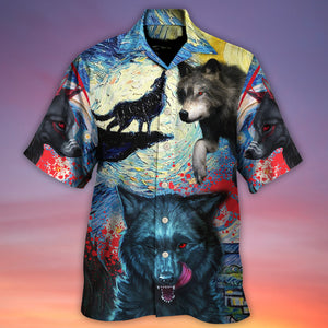 Halloween Black Wolf Crazy Starry Night Blood Art Style - Hawaiian Shirt