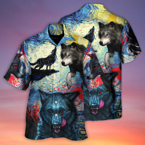 Halloween Black Wolf Crazy Starry Night Blood Art Style - Hawaiian Shirt