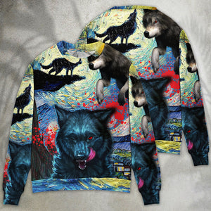 Halloween Black Wolf Crazy Starry Night Blood Art Style - Sweater