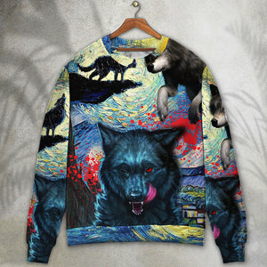 Halloween Black Wolf Crazy Starry Night Blood Art Style - Sweater