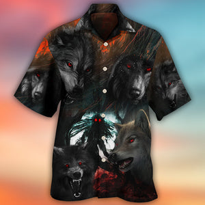 Halloween Black Wolf In The Dark - Hawaiian Shirt