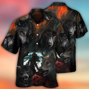 Halloween Black Wolf In The Dark - Hawaiian Shirt