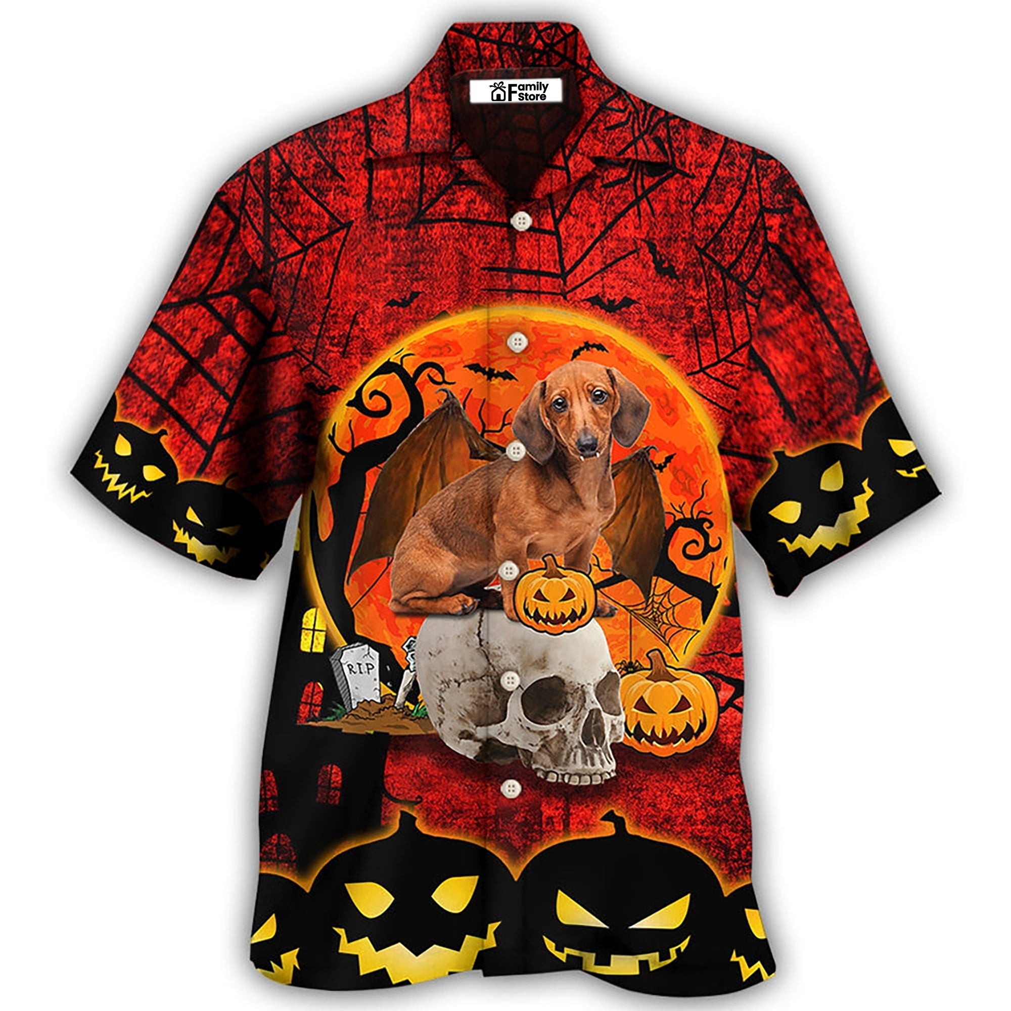 Halloween Dachshund Pumpkin Scary Red - Hawaiian Shirt