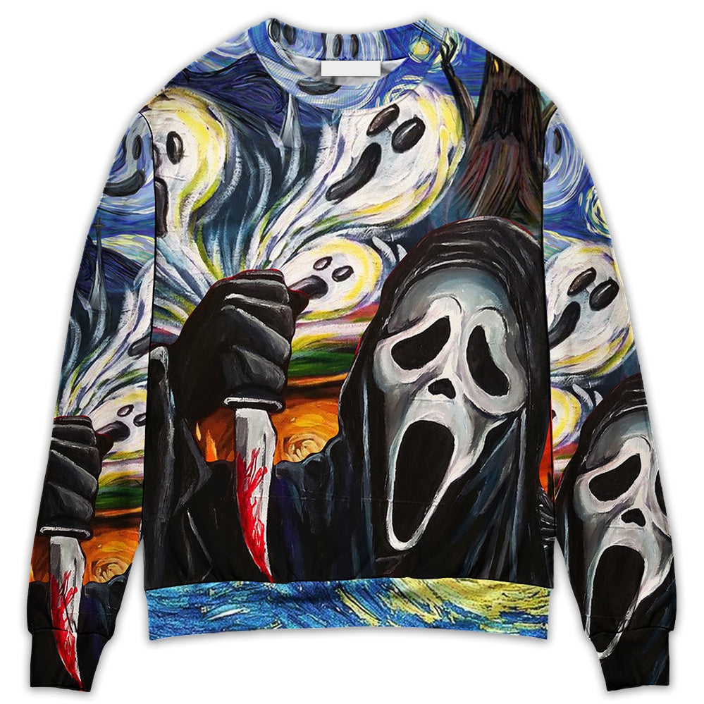 Halloween Ghost Scream Starry Night Funny Boo Art Style - Sweater