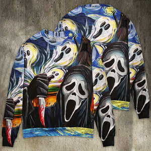 Halloween Ghost Scream Starry Night Funny Boo Art Style - Sweater