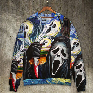 Halloween Ghost Scream Starry Night Funny Boo Art Style - Sweater