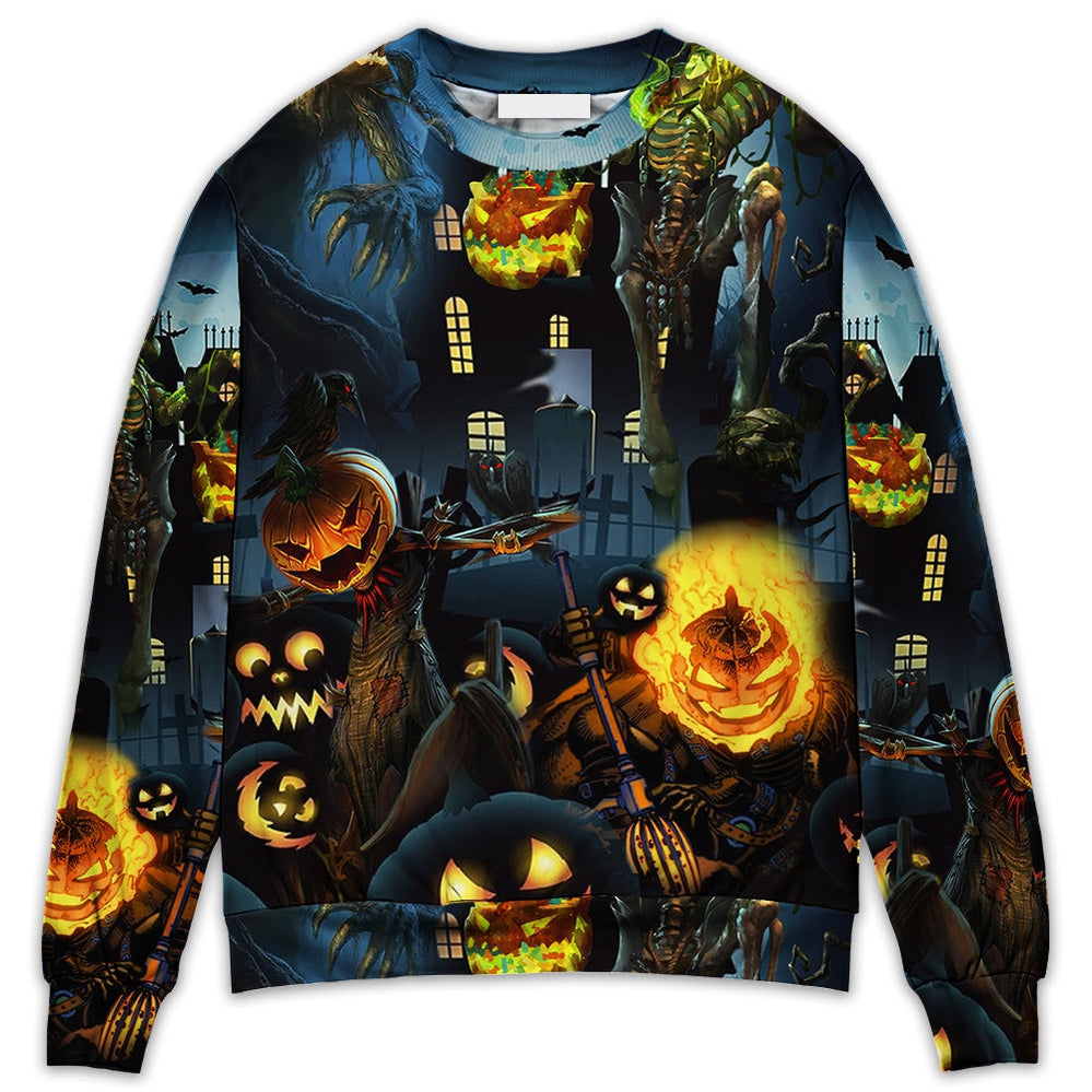 Halloween Pumpkin Scary Sky Night - Sweater