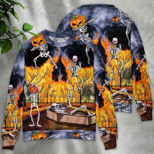 Halloween Skeleton Party Pumpkin Burning Scary - Sweater