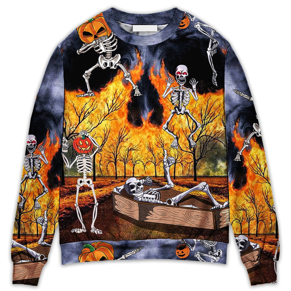 Halloween Skeleton Party Pumpkin Burning Scary - Sweater