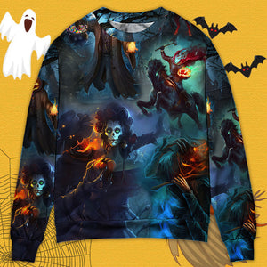 Halloween Skull Pumpkin Scary Sky Night - Sweater