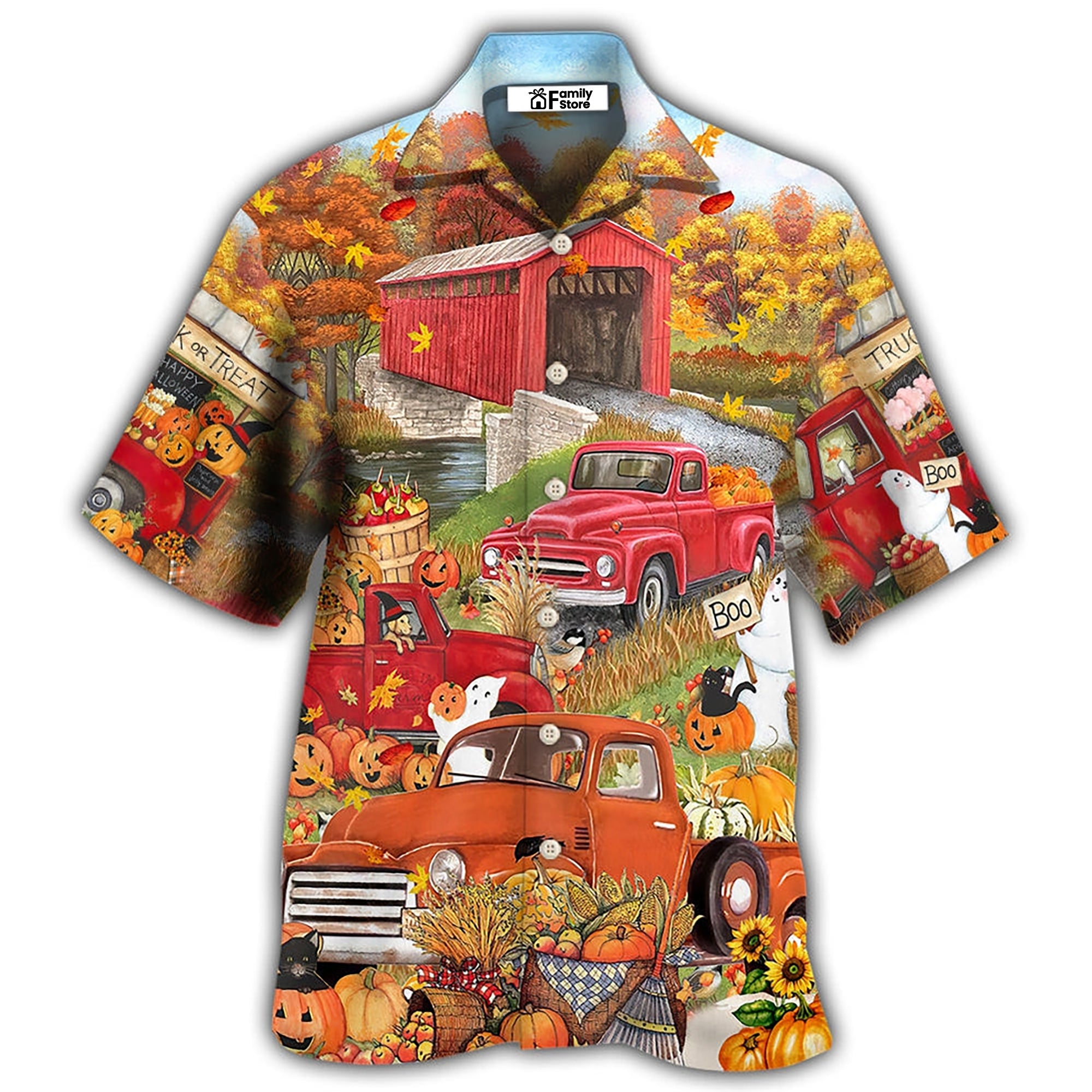 Halloween Truck With Pumpkin In Town - Hawaiian Shirt