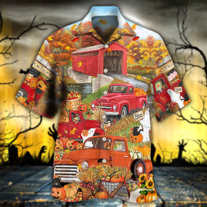 Halloween Truck With Pumpkin In Town - Hawaiian Shirt