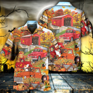 Halloween Truck With Pumpkin In Town - Hawaiian Shirt