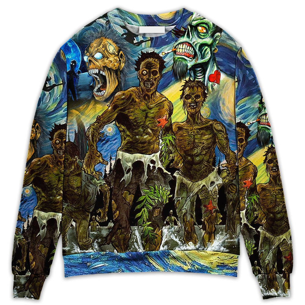 Halloween Zombie Crazy Starry Night Funny Boo Art Style - Sweater