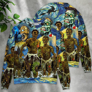 Halloween Zombie Crazy Starry Night Funny Boo Art Style - Sweater