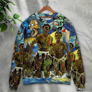 Halloween Zombie Crazy Starry Night Funny Boo Art Style - Sweater