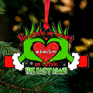 He Stole My Heart So I Stole His Last Name, Personalized Acrylic Ornament, Christmas Gift For Married Couple DN100