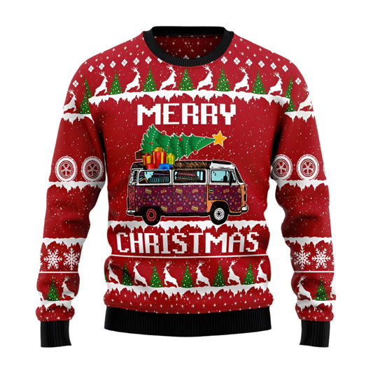 Hippie Car Merry Christmas Ugly Christmas Sweater For Men Women US4774
