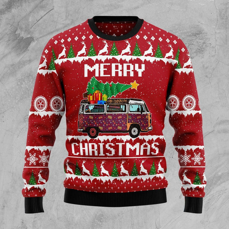 Hippie Car Merry Christmas Ugly Christmas Sweater For Men & Women