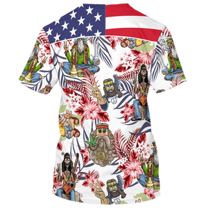 Hippie America Flag, Flower And Peace Sign Art Characters - T-Shirt