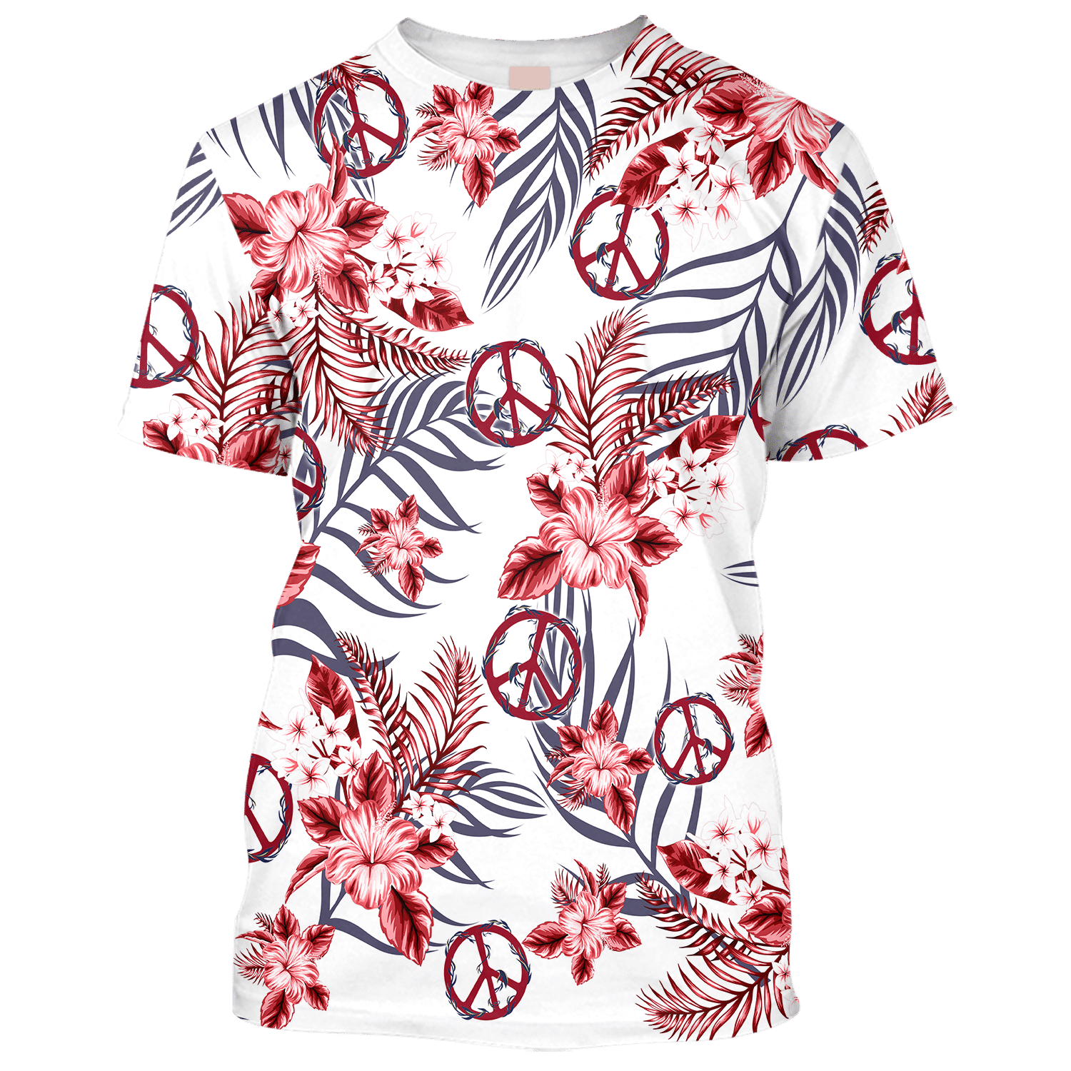 Hippie America Flag, Flower And Peace Sign Peach Color - T-Shirt