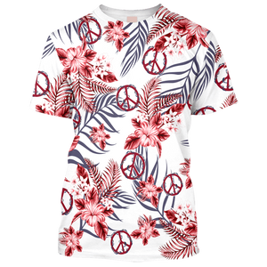 Hippie America Flag, Flower And Peace Sign Peach Color - T-Shirt