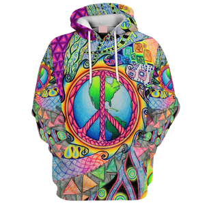 Hippie Art Earth And Peace - Hoodie For Men, Women