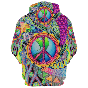 Hippie Art Earth And Peace - Hoodie For Men, Women