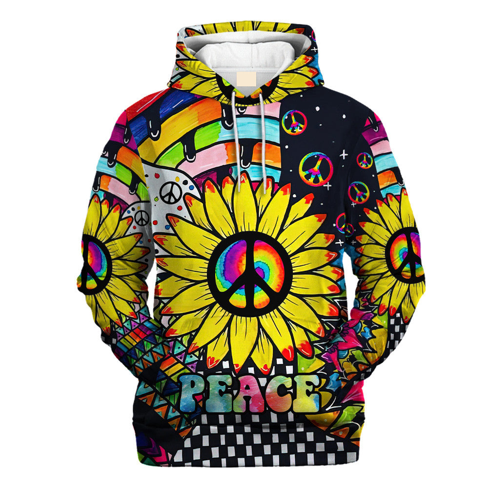 Hippie Art Of Sunflowers And Peace Sign - Hoodie For Men, Women