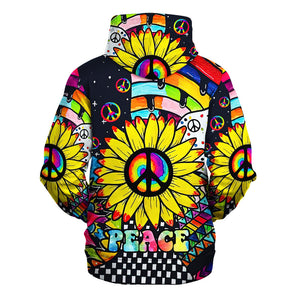 Hippie Art Of Sunflowers And Peace Sign - Hoodie For Men, Women