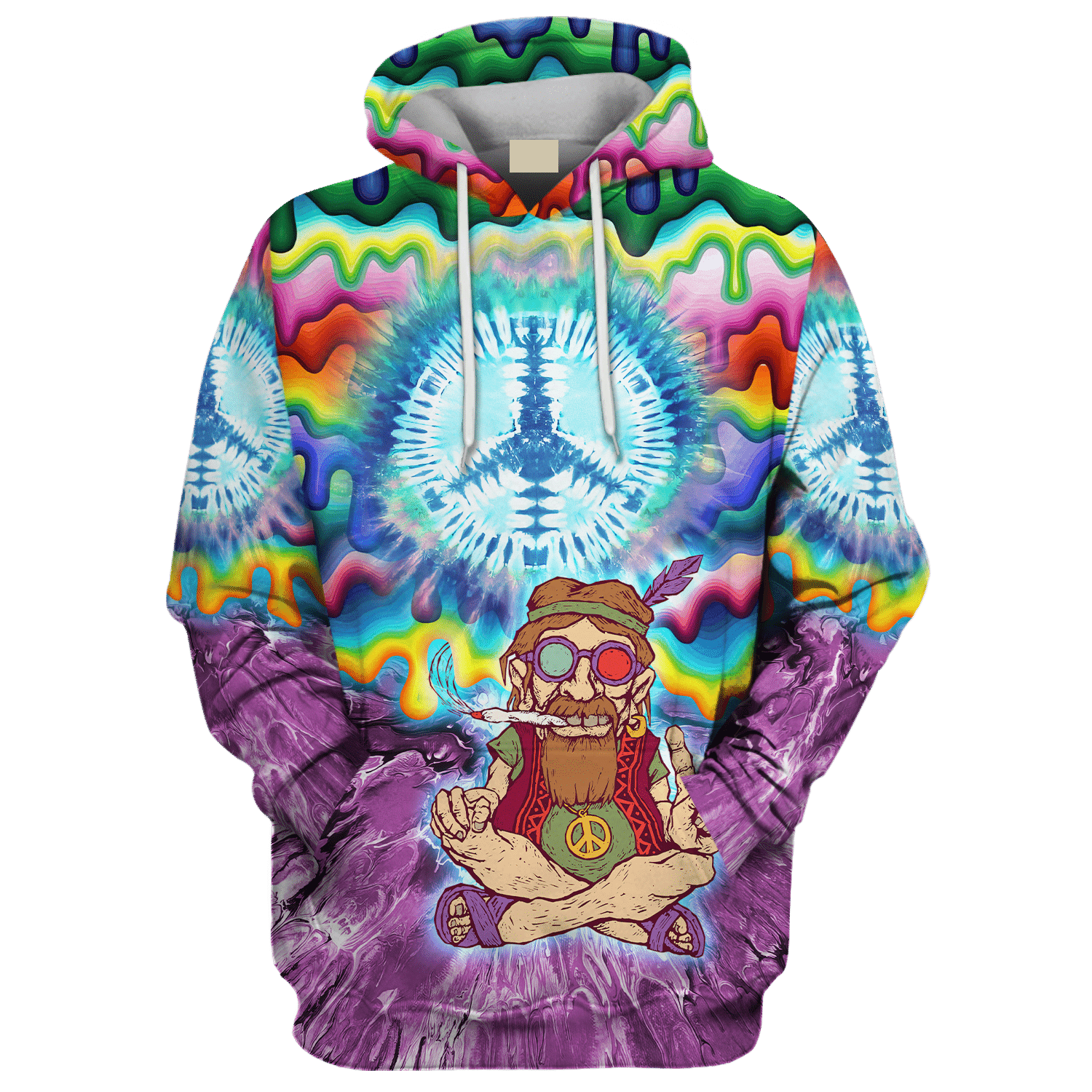 Hippie Art The Old Man Character Is Sitting - Hoodie For Men, Women