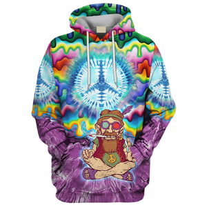 Hippie Art The Old Man Character Is Sitting - Hoodie For Men, Women