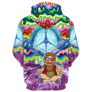 Hippie Art The Old Man Character Is Sitting - Hoodie For Men, Women