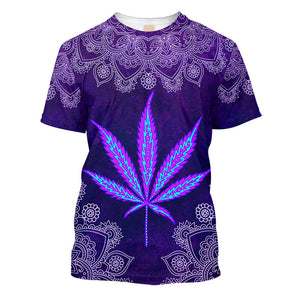 Hippie Cannabis Leaves  Purple T-Shirt For Men, Women